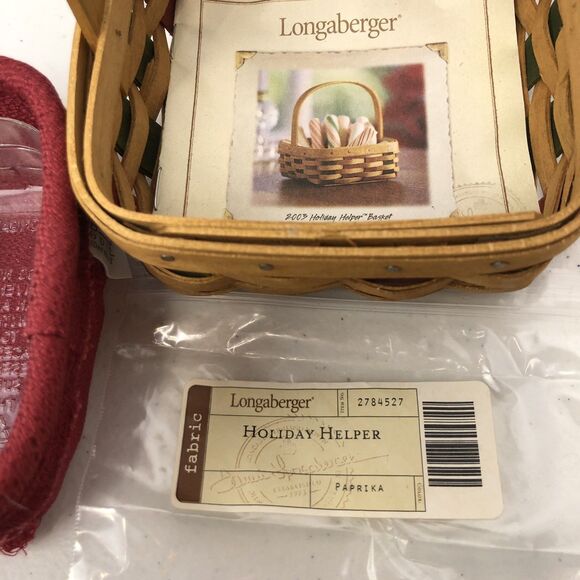 2003 Longaberger Holiday Helper Basket w/Handle, Protector, Fabric Liner Vintage - Picture 3 of 9